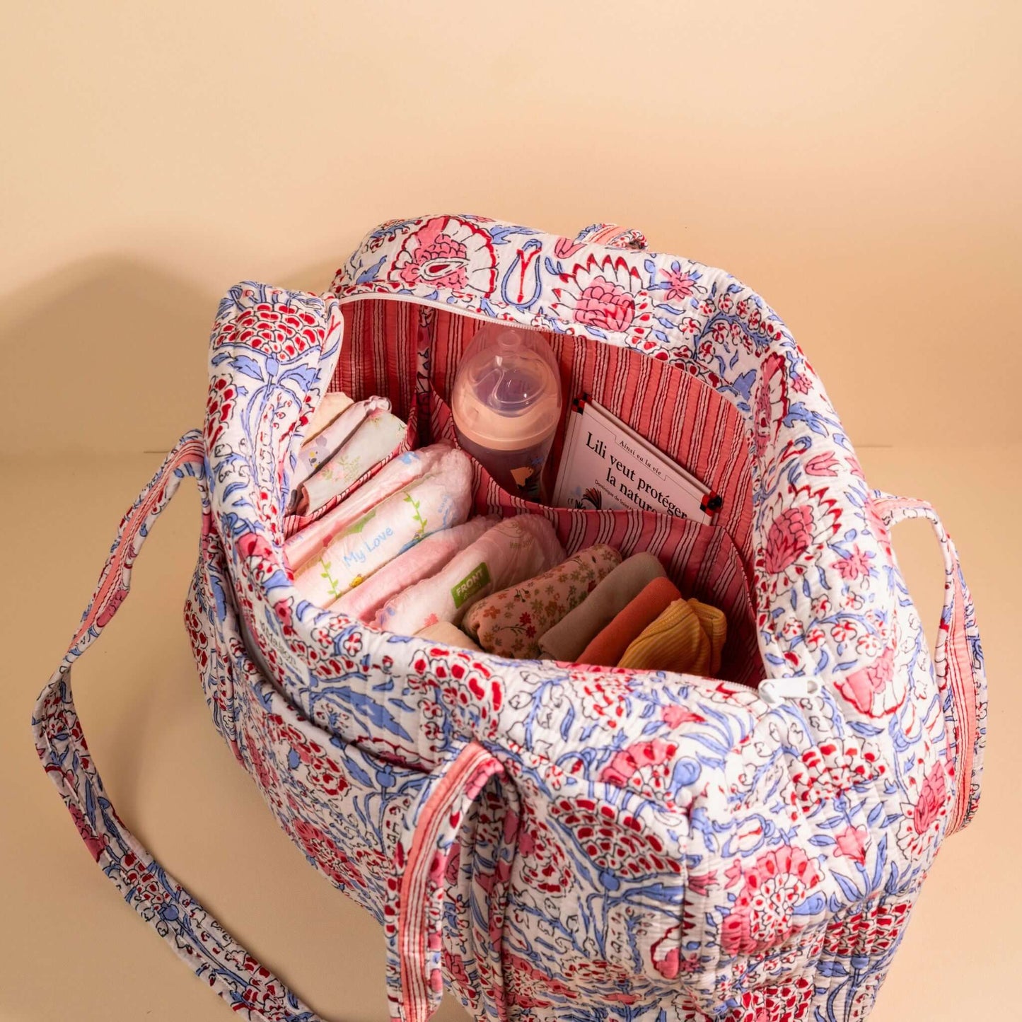 Sac Week-end ou à langer Lola.LOLAV2003.Couleur: Corail Floral