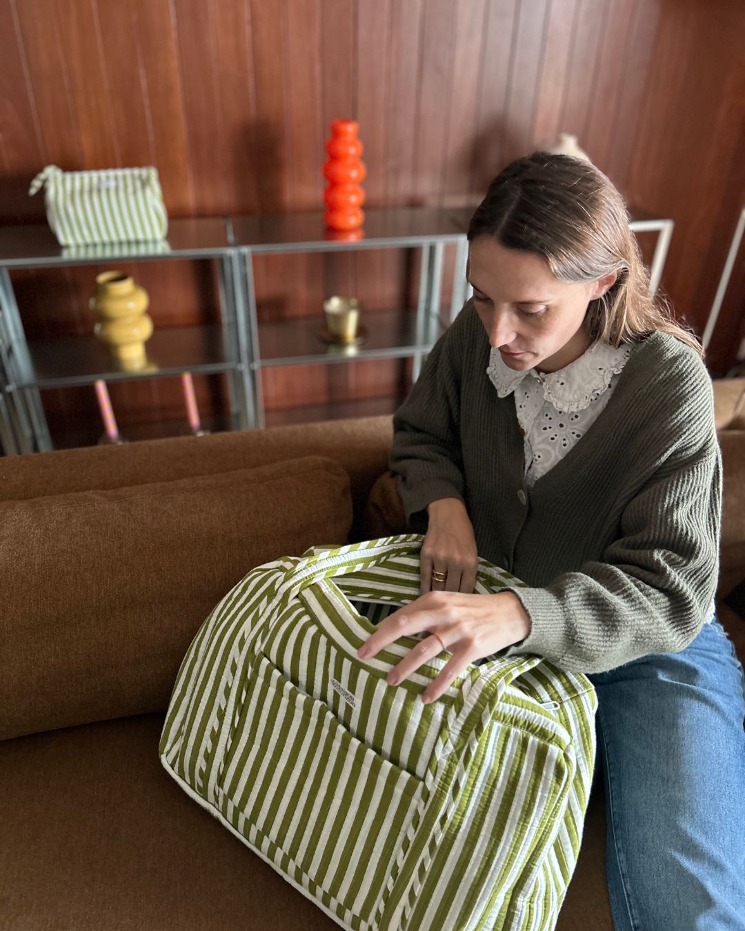 Sac Week-end ou à langer Lola Rayures Vert Olive