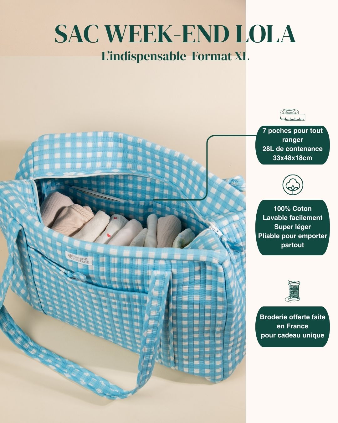 Sac Week-end Lola - Vichy ciel