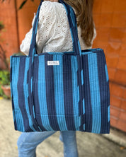 Sac Cabas réversible Deepa Rayures Ultra Bleu