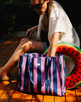 Sac Cabas réversible Deepa Rayures Lilas marine