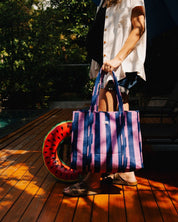 Sac Cabas réversible Deepa Rayures Lilas marine