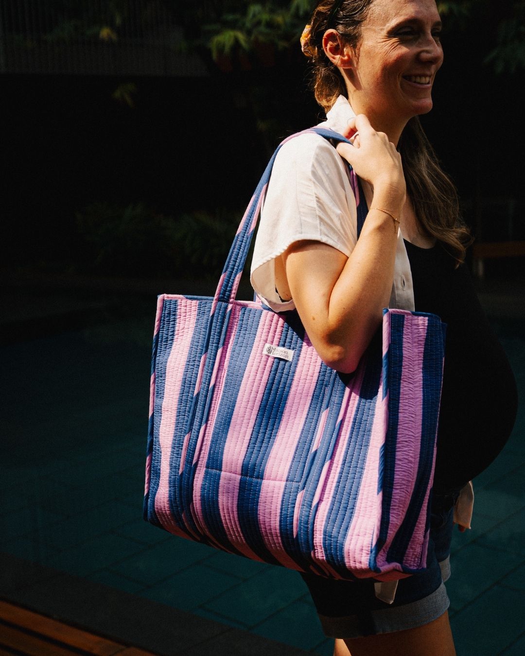 Sac Cabas réversible Deepa Rayures Lilas marine