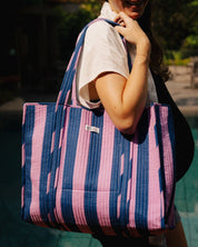 Sac Cabas réversible Deepa Rayures Lilas marine