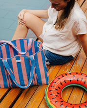 Sac Cabas réversible Deepa Rayures pêche bleu