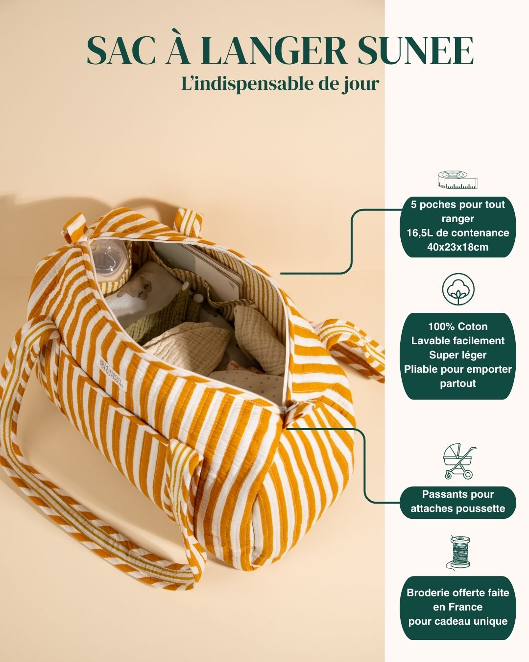 Sac à langer ou de journée Sunee Rayé Mocha