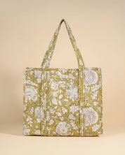 Sac Cabas réversible Deepa Light Kaki Floral