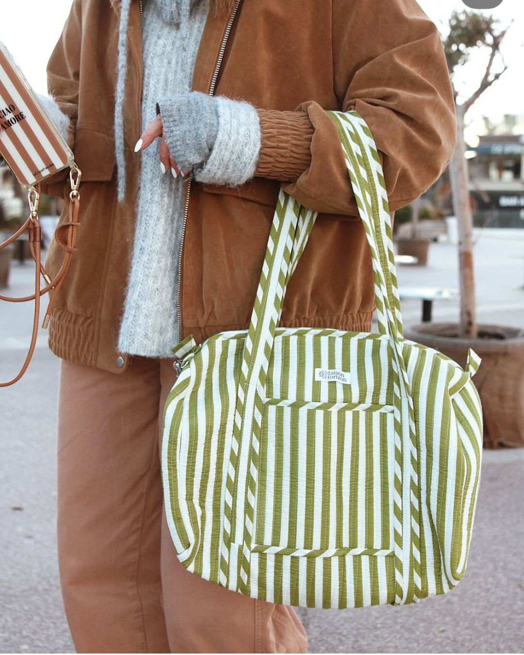 Sac à langer ou de journée Sunee Rayures vert olive