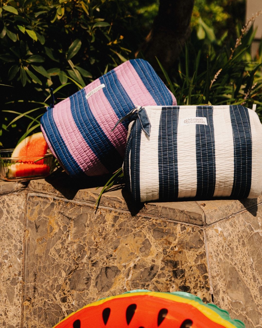 Trousse de toilette Banita rayures lilas marine