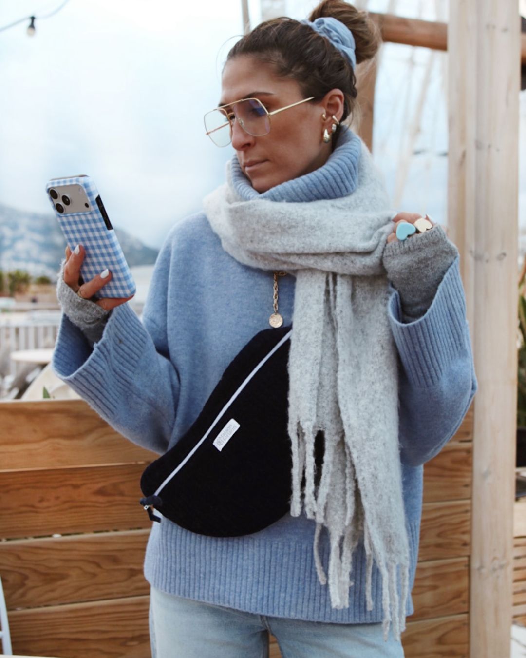 Sac Banane à Langer Kimi Velours Bleu Nuit