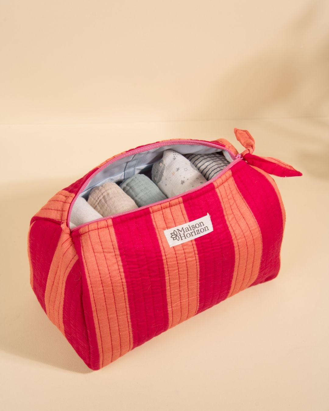 Trousse de toilette Banita rayures rose pêche
