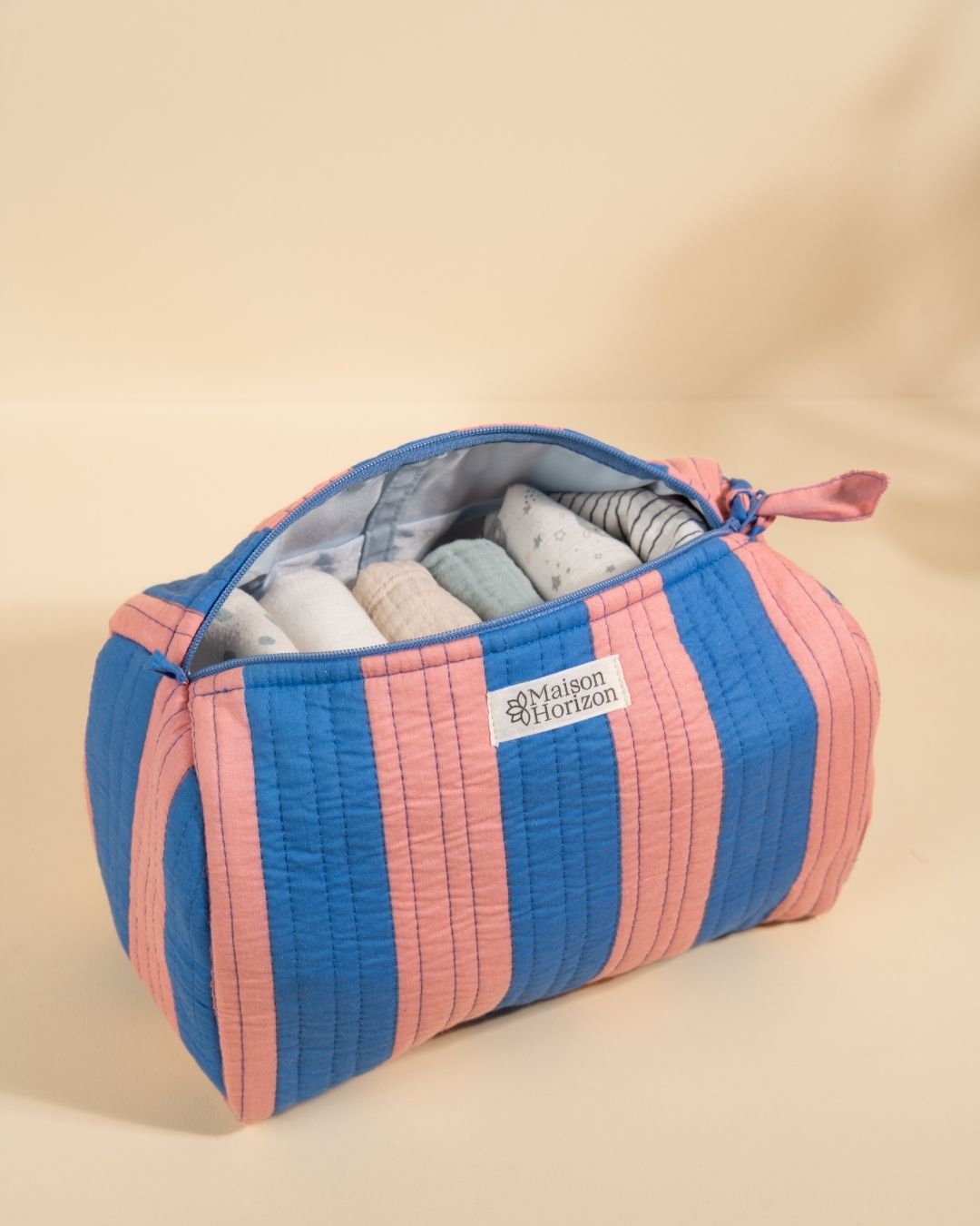 Trousse de toilette Banita rayures pêche bleu