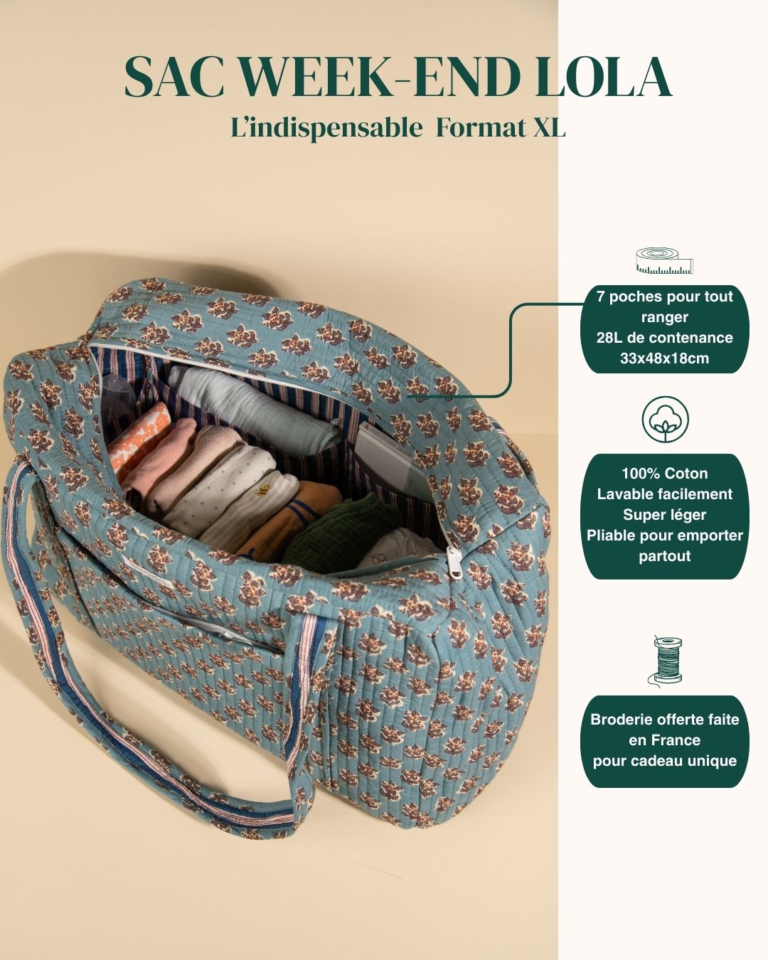 Sac Week-end Lola - Lys Bleu jean