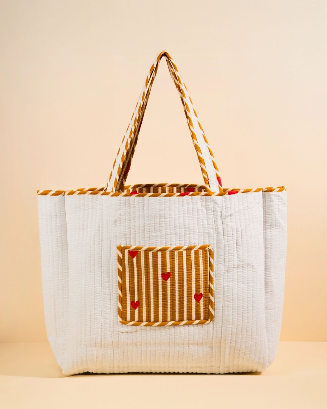Sac Cabas réversible Deepa Coeurs beige