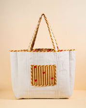 Sac Cabas réversible Deepa Coeurs beige