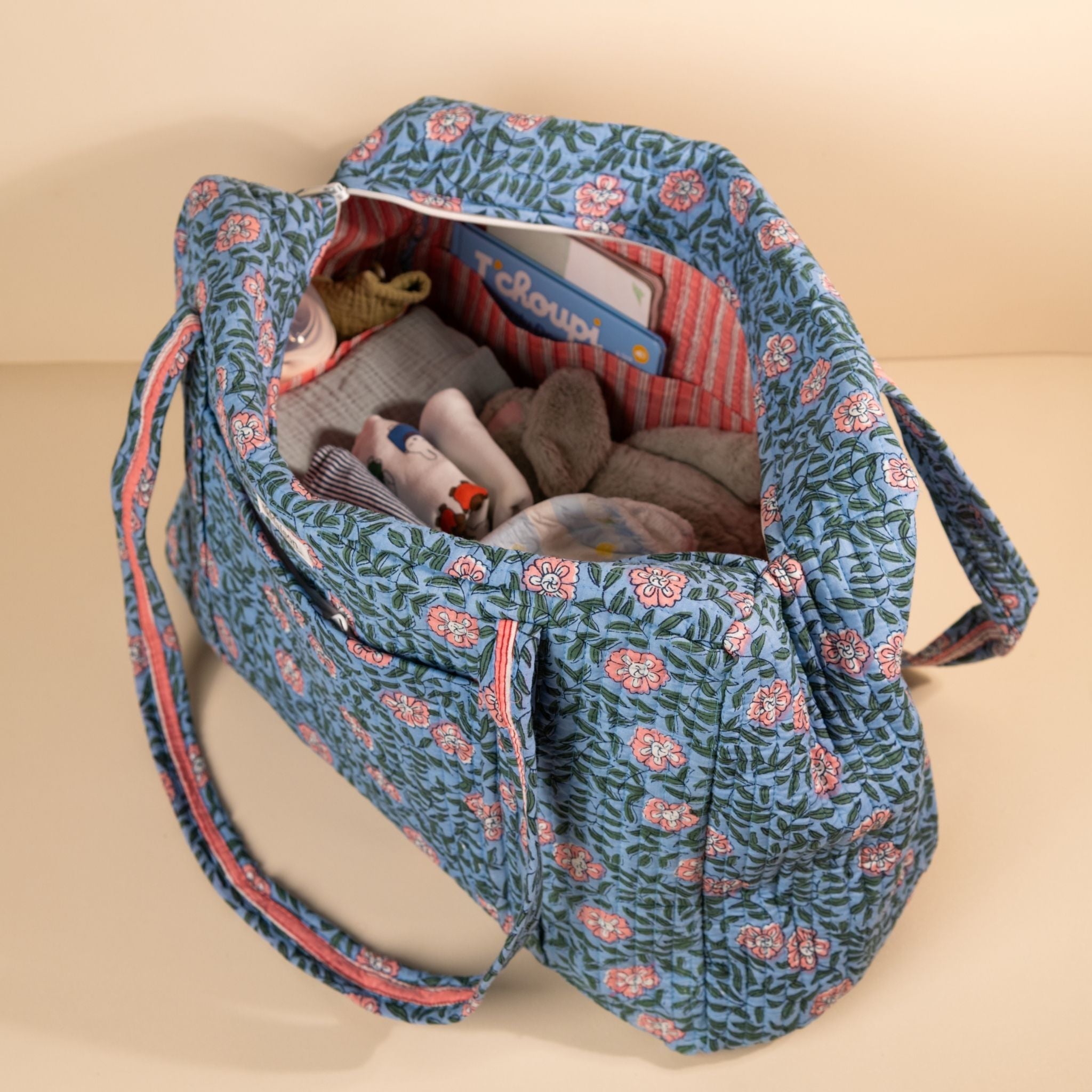 Sac Week-end ou à langer bleu doux floral