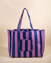 Sac Cabas réversible Deepa Rayures Lilas marine