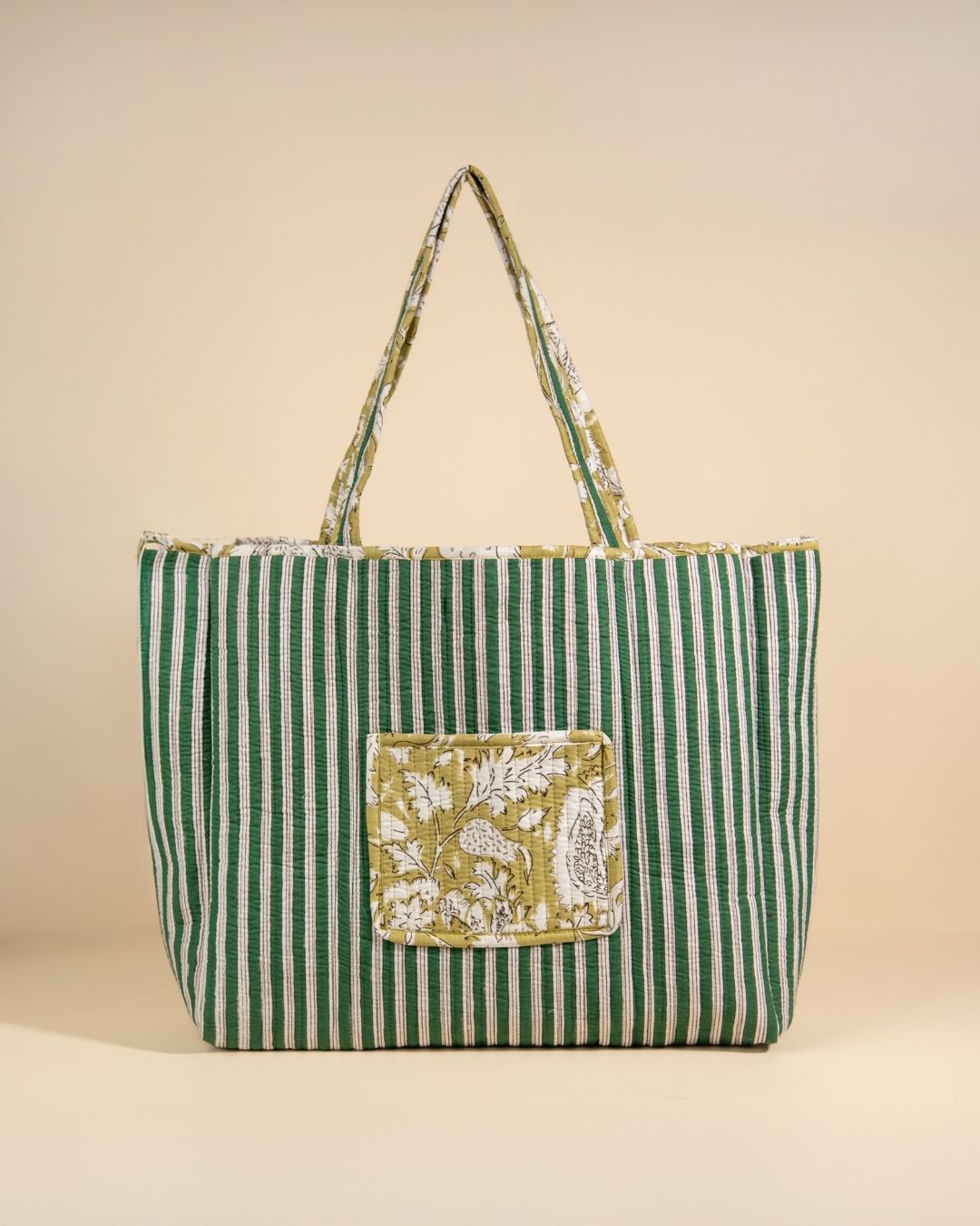 Sac Cabas réversible Deepa Light Kaki Floral