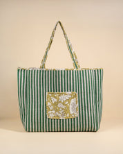 Sac Cabas réversible Deepa Light Kaki Floral