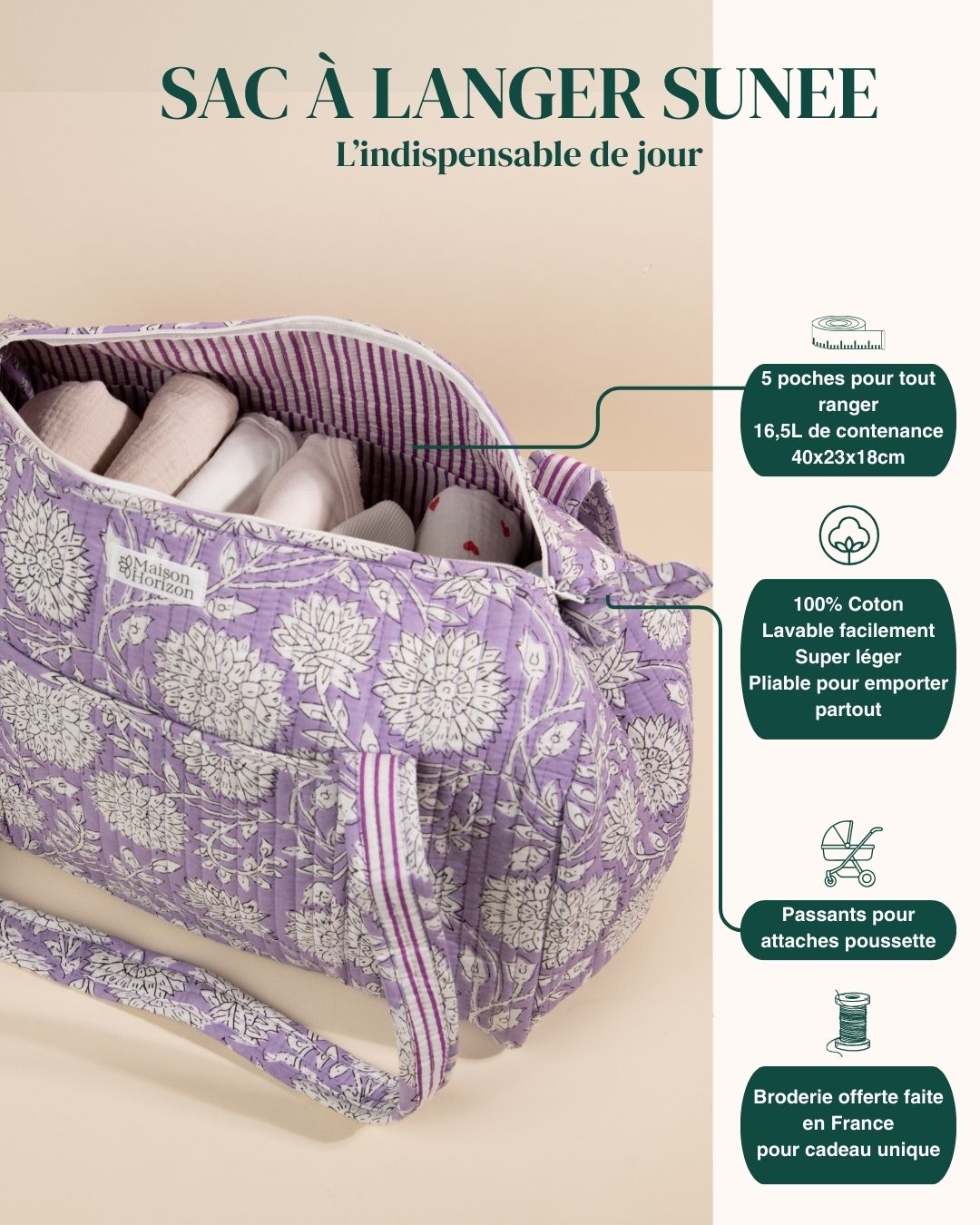 Sac à langer Sunee floral lilas