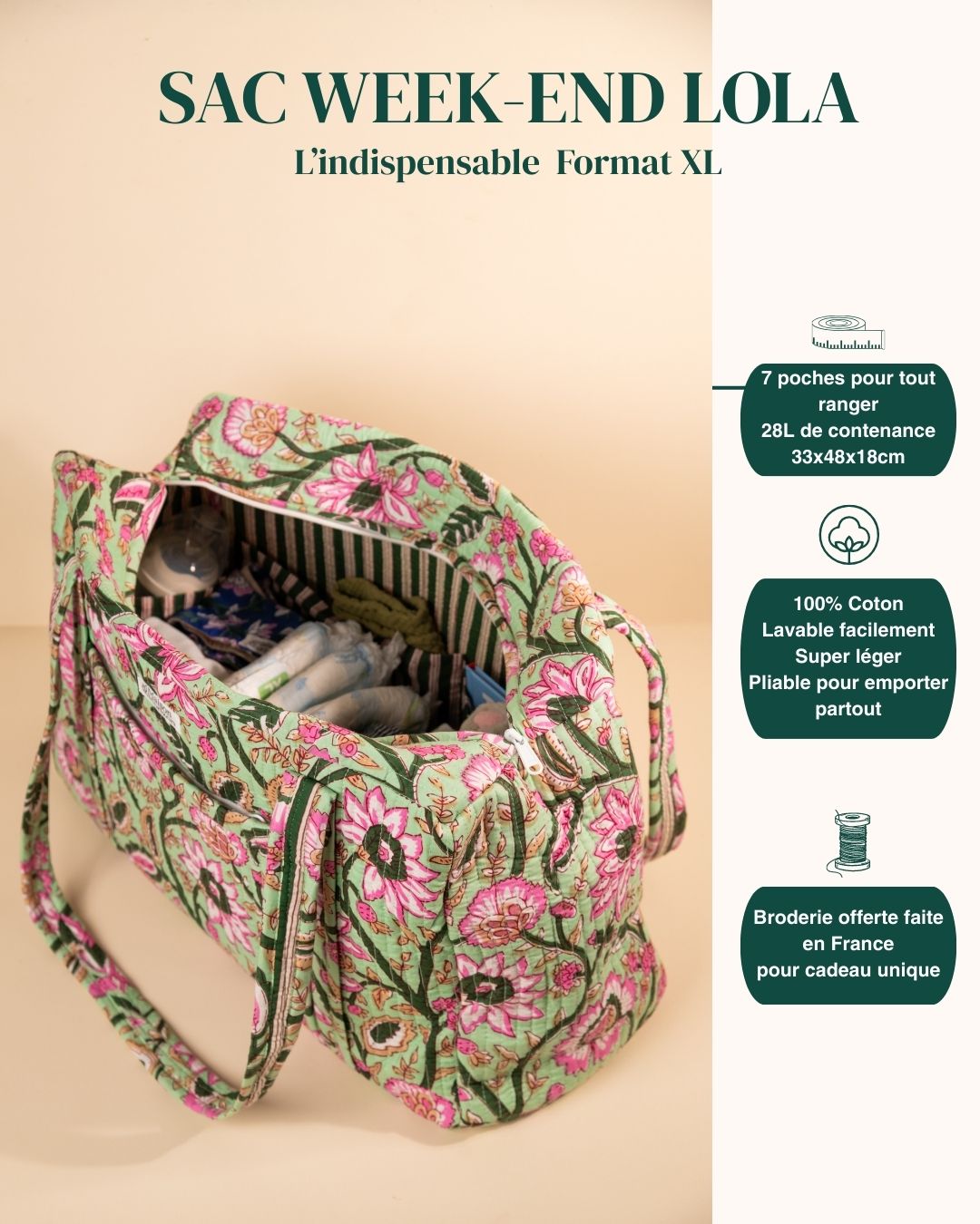 Sac Week-end Lola - Mint floral