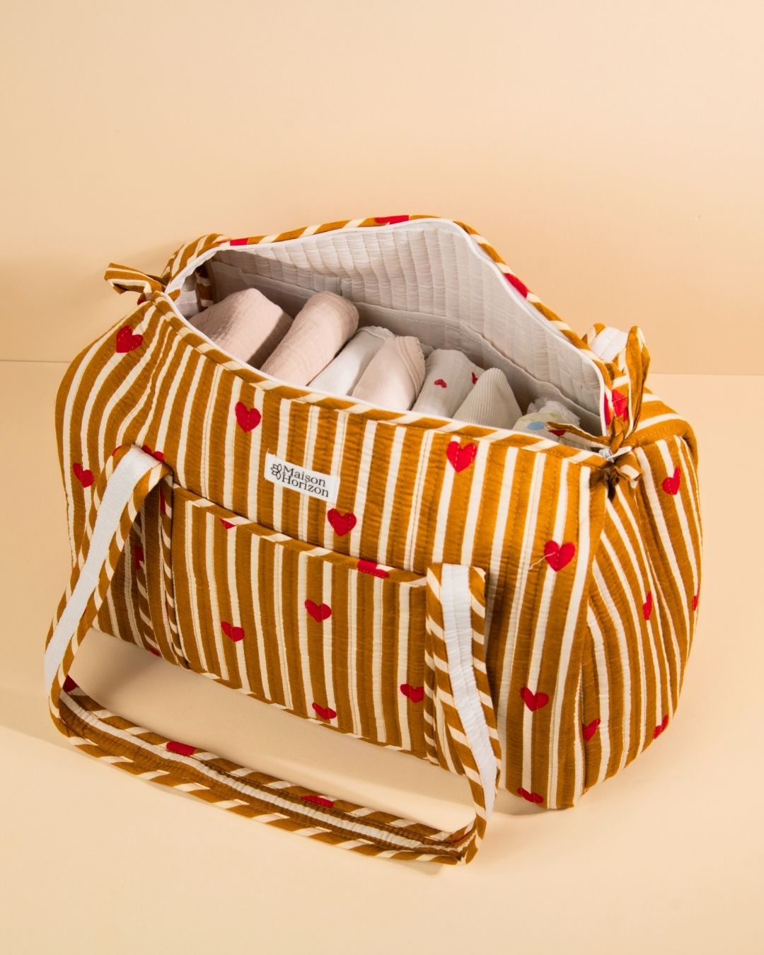 Sac à langer Sunee coeurs beige