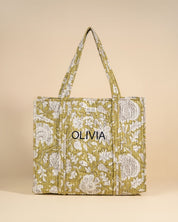 Sac Cabas réversible Deepa Light Kaki Floral